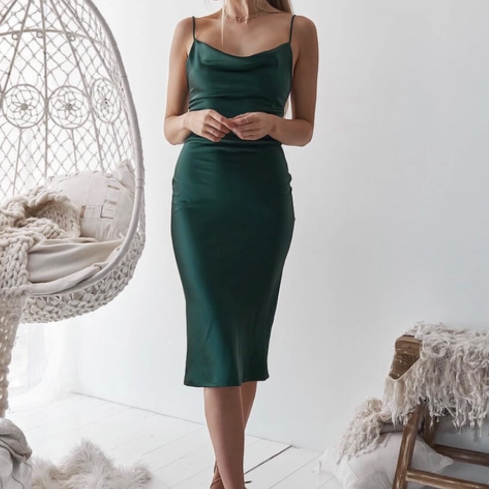 Green satin dress